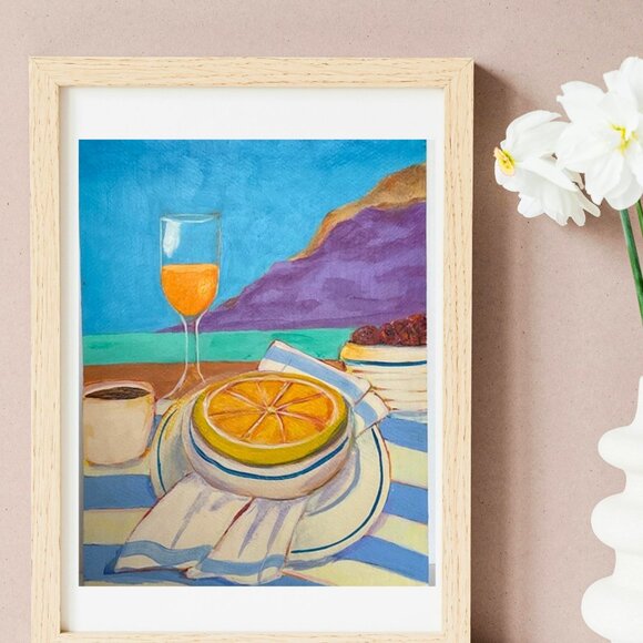 Original Artwork Colorful Acrylic Beachside Still Life Painting With Fruit - Picture 4 of 14